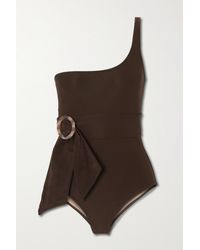 Evarae Beyond One-shoulder Belted Stretch-econyl Swimsuit - Brown