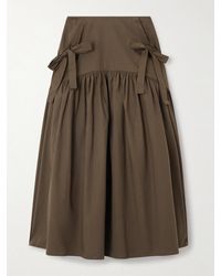 Cecilie Bahnsen - Justice Bow-Detailed Gathered Cotton Midi Skirt - Lyst