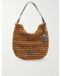 STAUD - Drift Leather-Trimmed Beaded Wood Shoulder Bag - Lyst