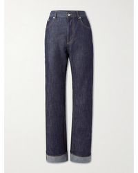 Bottega Veneta - Intrecciato Suede-Trimmed Mid-Rise Straight-Leg Jeans - Lyst