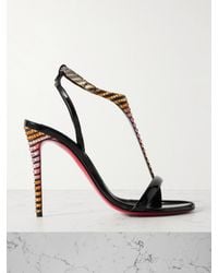 Christian Louboutin - Athina 100 Patent Leather-Trimmed Crystal-Embellished Striped Satin Sandals - Lyst