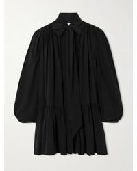 Saint Laurent - Pussy-Bow Gathered Silk Crepe De Chine Mini Dress - Lyst