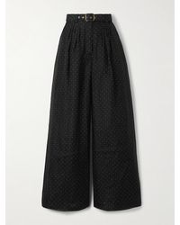 Zimmermann - Belted Pleated Polka-Dot Linen And Silk-Blend Organza Wide-Leg Pants - Lyst