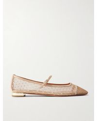 Aquazzura - Juliette Suede-Trimmed Embroidered Mesh Mary Jane Ballet Flats - Lyst