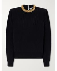 Balmain - Embellished Ribbed Wool And Cashmere-Blend Sweater - Lyst
