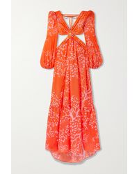 PATBO Bedrucktes Maxikleid Aus Chiffon Und Stretch-jersey Mit Cut-outs - Orange