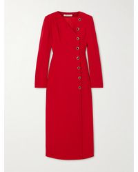 Alessandra Rich - Asymmetric Wool-Blend Crepe Midi Dress - Lyst