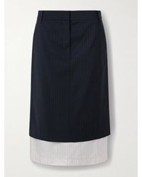 Tibi - Mier Layered Pinstriped Wool-Blend Crepe And Satin-Twill Midi Skirt - Lyst
