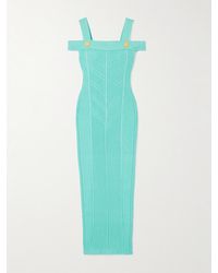 Balmain - Cold-Shoulder Button-Embellished Ribbed-Knit Midi Dress - Lyst