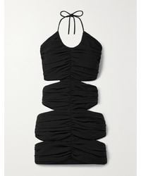 Monot - Cutout Ruched Jersey Halterneck Mini Dress - Lyst