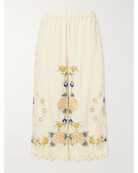 Sea - Addona Floral-Embroidered Broderie Anglaise-Trimmed Cotton Wide-Leg Pants - Lyst