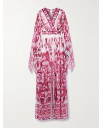 Dolce & Gabbana - Majolica Belted Printed Silk-Chiffon Jumpsuit - Lyst