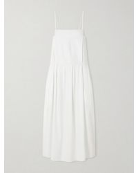KHAITE - Adira Pleated Cotton-Poplin Midi Dress - Lyst