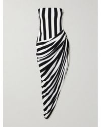 Balmain - Strapless Asymmetric Draped Striped Jersey Gown - Lyst