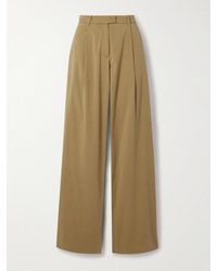 Another Tomorrow - Pleated Organic Cotton-Blend Twill Wide-Leg Pants - Lyst