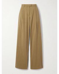 Another Tomorrow - Pleated Organic Cotton-Blend Twill Wide-Leg Pants - Lyst