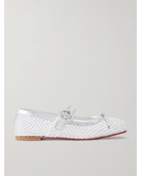 Christian Louboutin - Mamastrapitina Crystal-Embellished Mesh And Leather Ballet Flats - Lyst