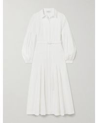 Gabriela Hearst - Aleka Belted Pleated Linen Midi Shirt Dress - Lyst