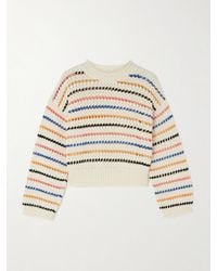 Mother - The Bell Sleeve Striped Open-Knit Cotton Sweater - Lyst