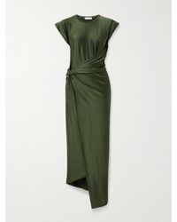 Rabanne - Asymmetric Embellished Draped Satin-Jersey Dress - Lyst