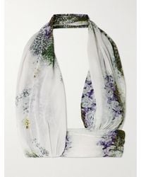Christopher Esber - Absence Cropped Printed Silk-Chiffon Halterneck Top - Lyst