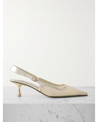 Jimmy Choo - Amel 50 Mirrored Leather-Trimmed Crystal-Embellished Mesh Slingback Pumps - Lyst