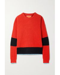 La DoubleJ Crew Boy Color-block Ribbed Organic Wool And Alpaca-blend Jumper - Red