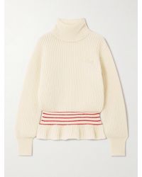 Chloé - Turtleneck Striped Ribbed Wool And Mohair-Blend Peplum Sweater - Lyst