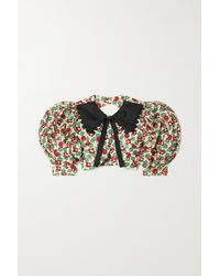 Agua by Agua Bendita Granate Cropped Open-back Floral-print Linen Top - Red