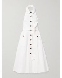 Carolina Herrera - Midi-Hemdblusenkleid Aus Satin Aus Einer Baumwollmischung Mit Neckholder Und Bindegürtel - Lyst