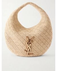 Saint Laurent - Icare Cassandre-Embellished Woven Raffia Shoulder Bag - Lyst
