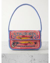 STAUD - Tommy Vegan Leather-Trimmed Beaded Satin Shoulder Bag - Lyst