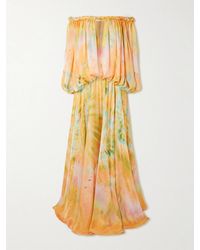 Zimmermann - Luna Twist Off-The-Shoulder Cutout Gathered Printed Silk-Satin Maxi Dress - Lyst