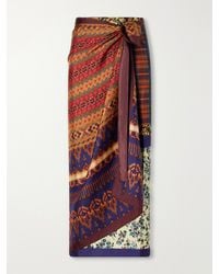 Dries Van Noten - Printed Silk-Satin Wrap Midi Skirt - Lyst