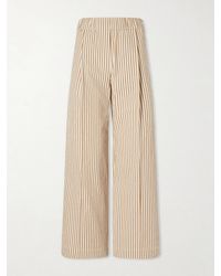 Brunello Cucinelli - Cropped Pleated Striped Cotton-Blend Wide-Leg Pants - Lyst