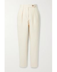King & Tuckfield Pleated Cotton-cloqué Straight-leg Pants - Natural