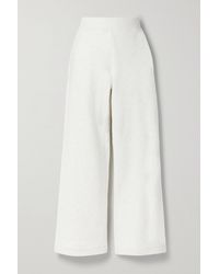 Vince Speckled-weave Wide-leg High-rise Cotton-blend Trousers in White ...