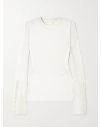 Chloé - Ribbed Wool-Blend And Pointelle-Knit Linen-Blend Top - Lyst