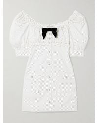Alessandra Rich - Velvet-Trimmed Ruffled Polka-Dot Cotton-Poplin Mini Dress - Lyst
