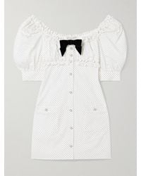 Alessandra Rich - Velvet-Trimmed Ruffled Polka-Dot Cotton-Poplin Mini Dress - Lyst