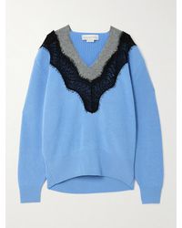 Stella McCartney - Oversized-Pullover Aus Gerippter Wolle Mit Spitzeneinsatz - Lyst