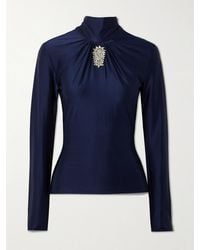 Rabanne - Crystal-Embellished Gathered Satin-Jersey Top - Lyst