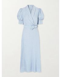 Rebecca Vallance - Effie Belted Striped Linen-Blend Midi Dress - Lyst