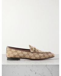 Gucci - Jordaan Horsebit-Detailed Leather-Trimmed Canvas-Jacquard Loafers - Lyst