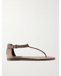 Brunello Cucinelli - Bead-Embellished Suede Sandals - Lyst