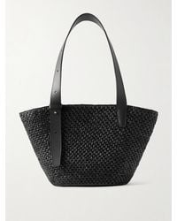 LIE STUDIO - The Bianca Small Leather-Trimmed Raffia Tote - Lyst