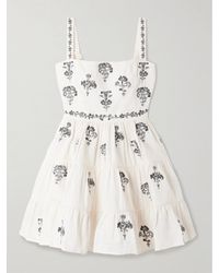 Agua Bendita - Lima Tiered Embroidered Linen Mini Dress - Lyst