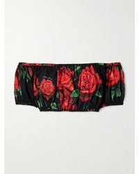 Dolce & Gabbana - Off-The-Shoulder Cropped Floral-Print Cotton-Poplin Top - Lyst