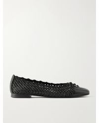 Tory Burch - Bow-Detail Leather-Trimmed Raffia Ballet Flats - Lyst