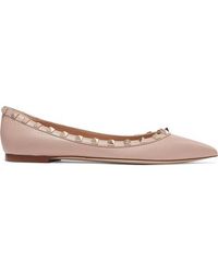 Valentino Valentino Garavani Rockstud Textured-leather Point-toe Flats - Pink